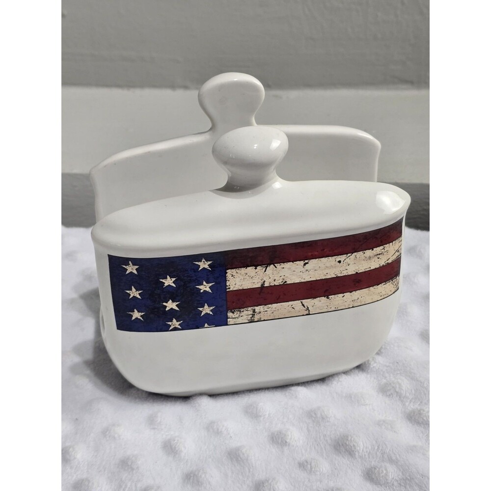 Vintage American Flag Napkin Holder 1997 Colonial Warren Kimble Americana Table